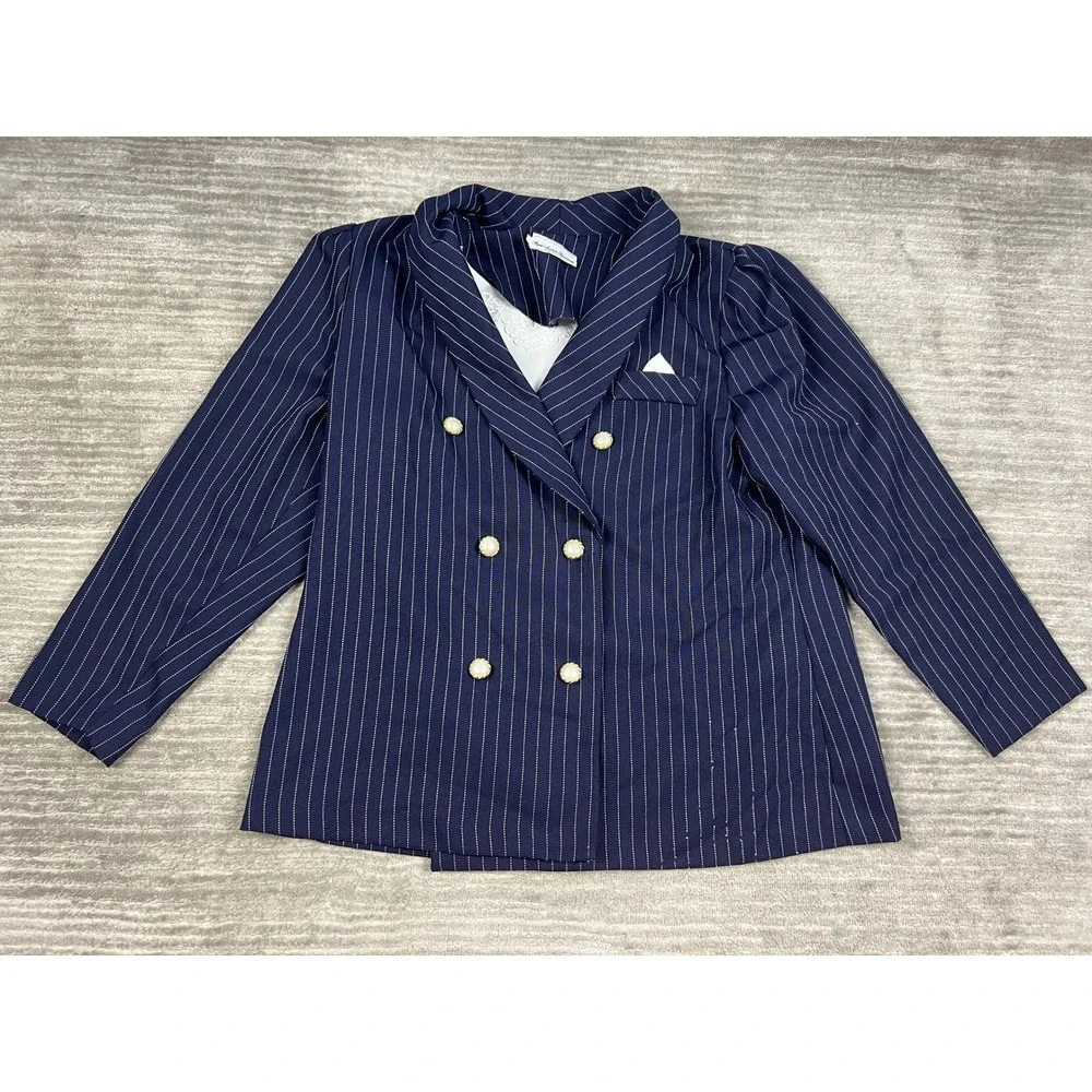 Style Setter Fashions Skirt Suit Womens XL Navy Pinstripe Pearl Button Vintage